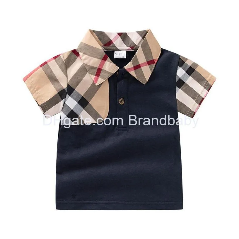 cute baby boys girls plaid t-shirts cotton kids short sleeve t-shirt summer children turn-down collar shirt child tops tees