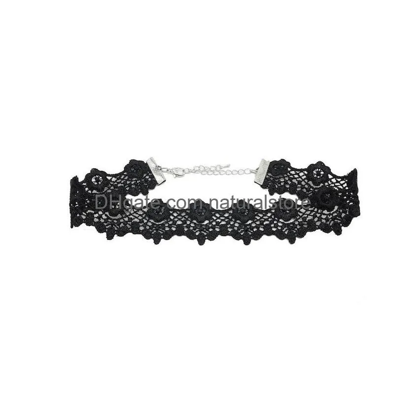 fashion collar necklace combination sexy black lace chain designer velvet woven hook flower trendy jewelry 8pcs/set