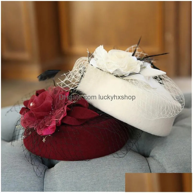 stingy brim hats wool fedoras hat for women hat fashion bow-knot cap vintage elegant female cap brand soft girls chapeu gauze formal hat