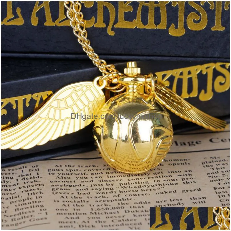 pocket watches vintage snitch ball shaped quartz pocket watch lovely sweater angel wings necklace chain gifts for men women kids