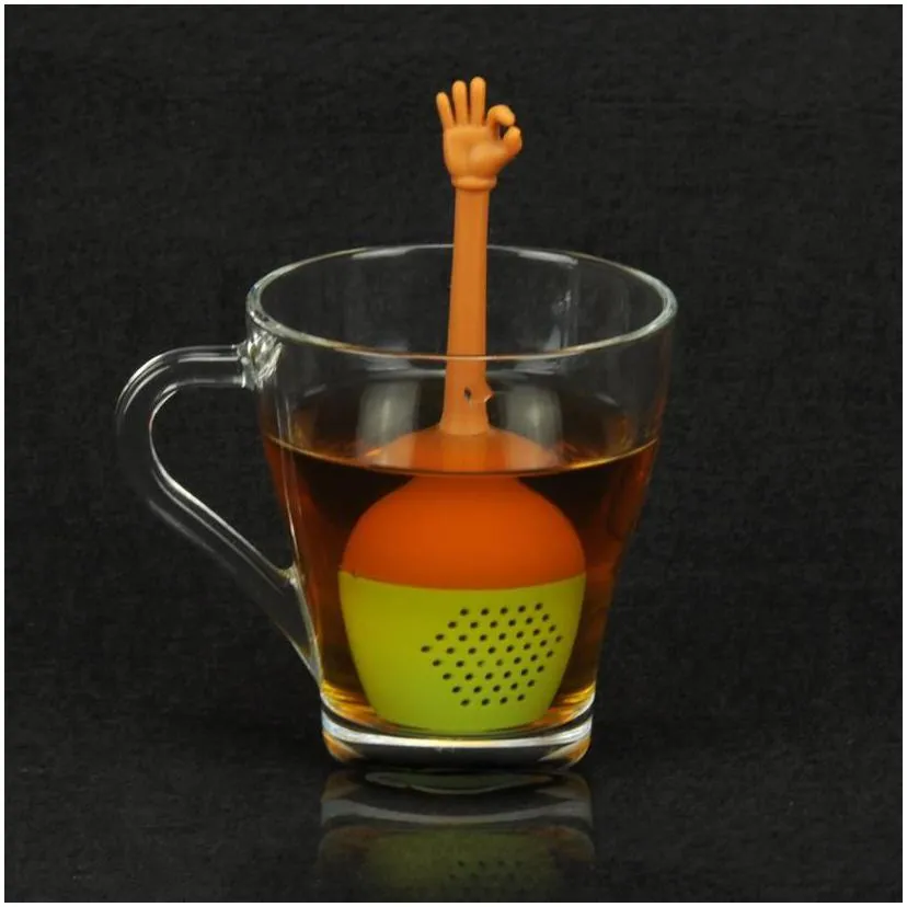 gesture style tea strainer teapot thumb ok silicone infuser filter coffee drinkware