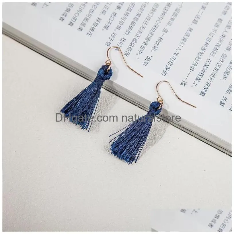 simple design tassel hook earrings for women dangle chandelier fringe ear drop red black blue 3 colors girls