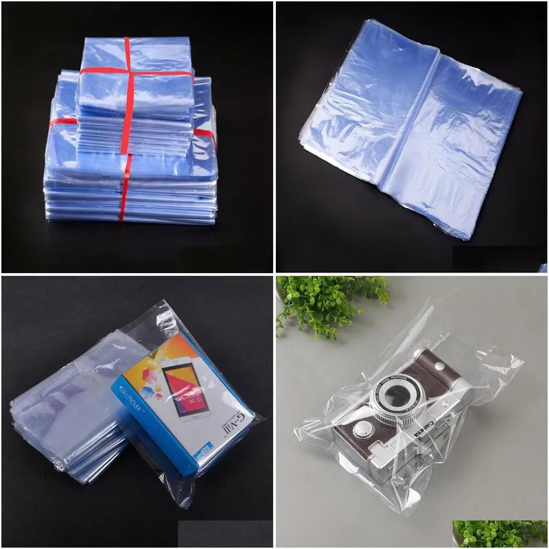2021 new 100pcs pvc heat shrink wrap film bag plastic membrane shrinkable packaging clear cosmetics books shoes storage packing