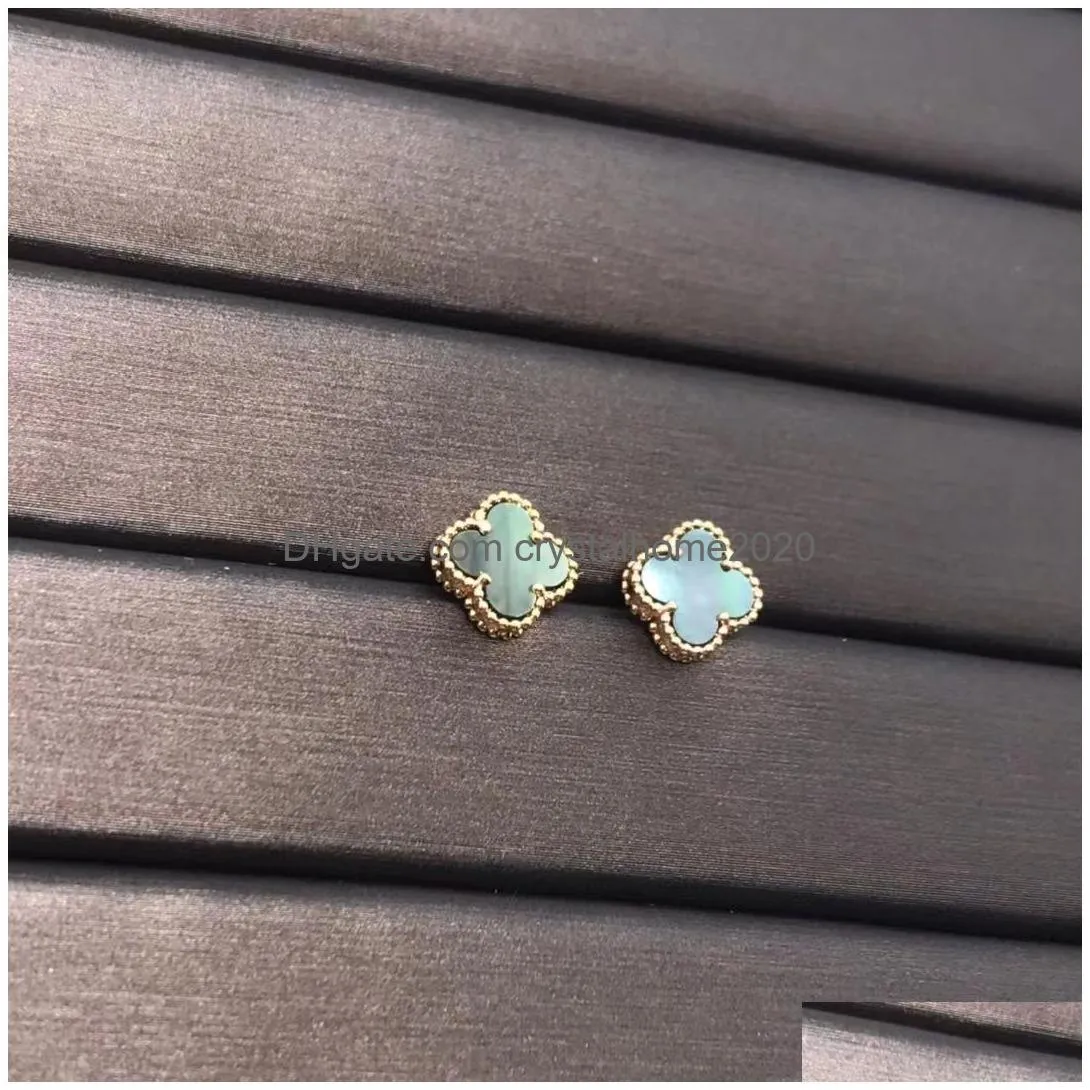 brand van mini clover earrings stud mother of pearl 18k gold elegant women earring jewelry gift218g