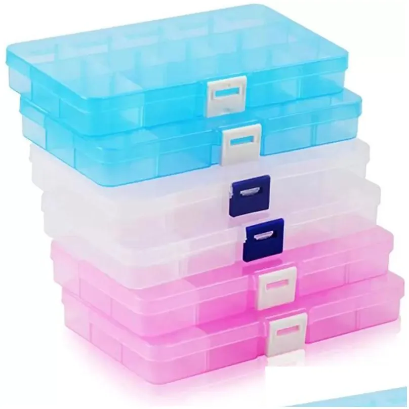 plastic jewelry organizer box transparent display case 15 grids plastic storage boxes beads earring jewelry container