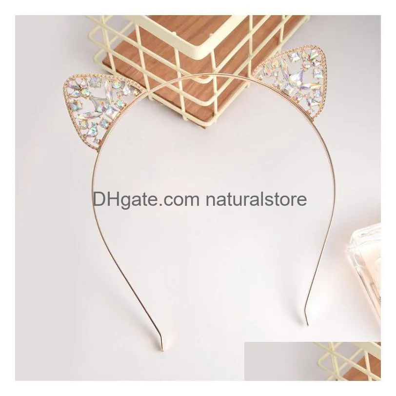 hair accessories cat ear headband for kids and adult 3 colors head hoop rhinestones metal hairband christmas gift