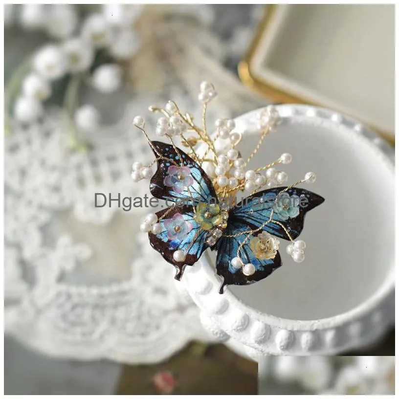 pins brooches fxlry original handmade freshwater pearl vintage butterfly brooch pin decoration coat accessories 230718