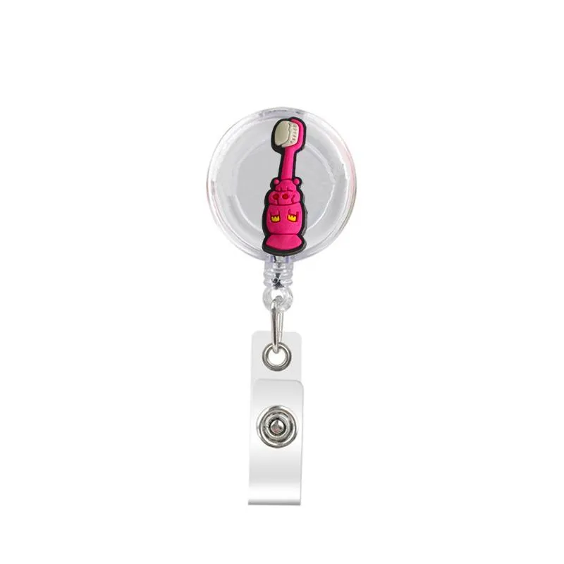 cartoon cute retractable badge holder badge reel nurse id badge holder cute dental care key chain alligator clip with 362° rotation.