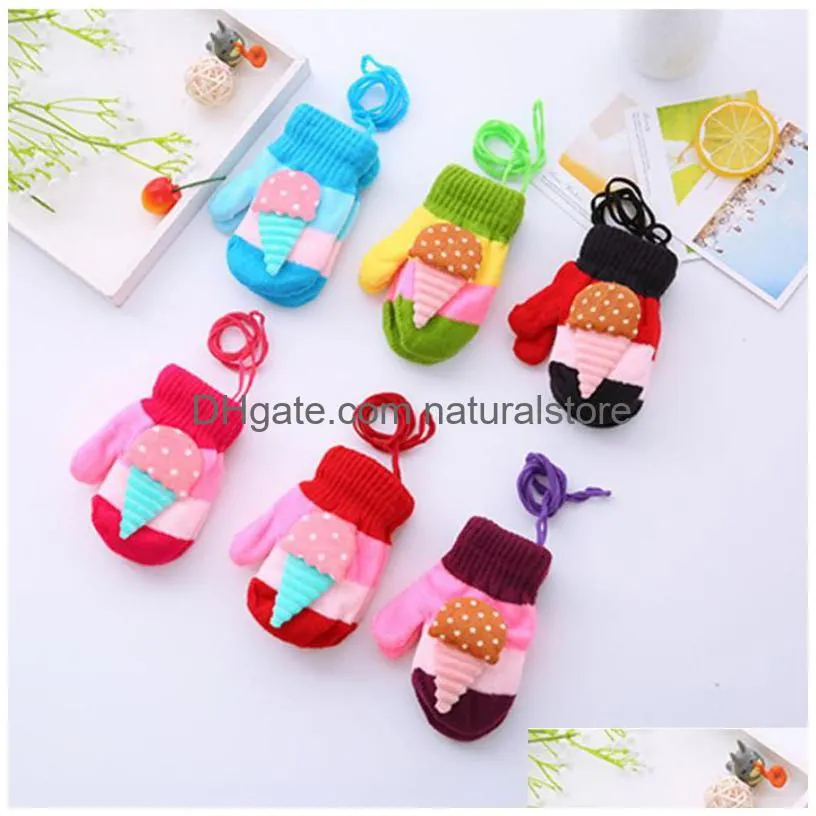 lovely baby colorful knitted gloves ice cream rabbit bear flower deer cute kids mitten with hanging rope 8 different style