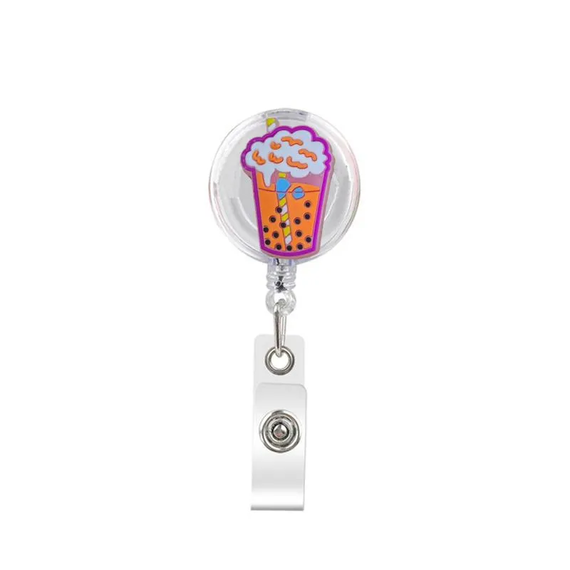 cartoon cute retractable badge holder badge reel nurse id badge holder cup transparent buckle key chain alligator clip with 382ﾰ rotation.