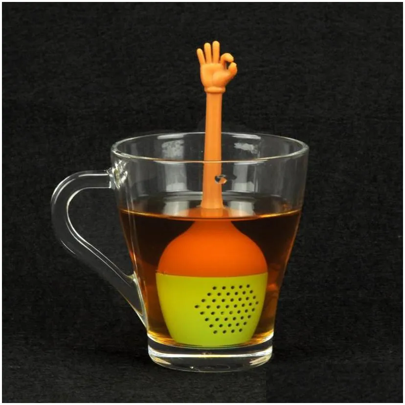 gesture style tea strainer teapot thumb ok silicone infuser filter coffee drinkware