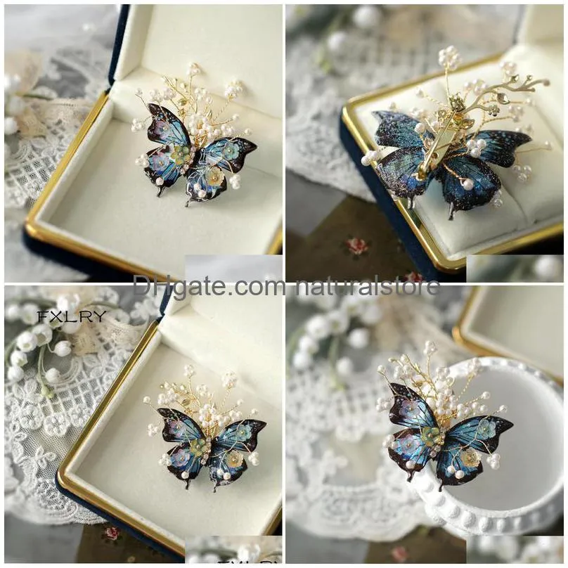 pins brooches fxlry original handmade freshwater pearl vintage butterfly brooch pin decoration coat accessories 230718