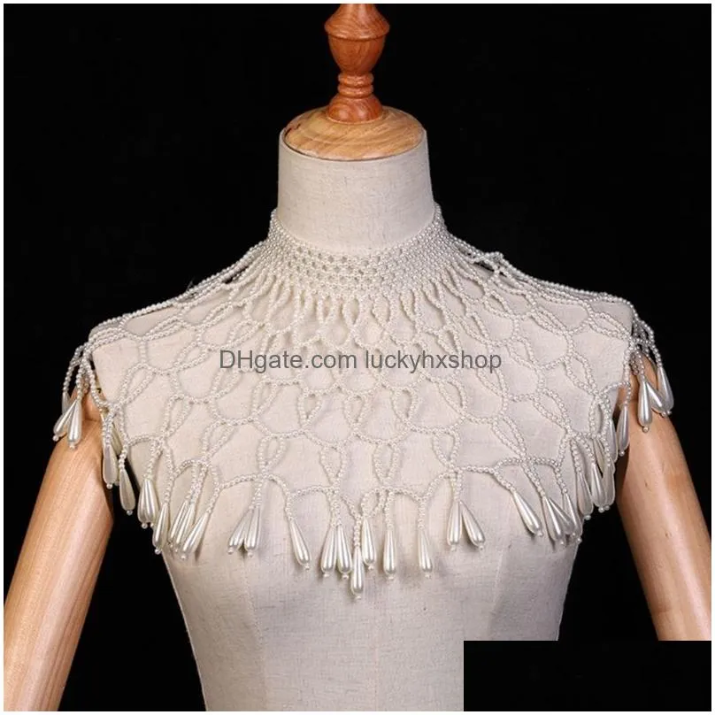 pendant necklaces women imitation pearl beaded bib choker necklace body chain shawl collar jewelry apparel diy craft 230626