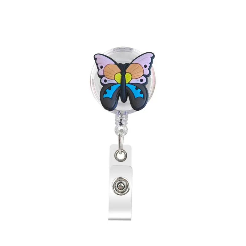 cartoon cute retractable badge holder badge reel nurse id badge holder rainbow butterfly key chain alligator clip with 367ﾰ rotation.
