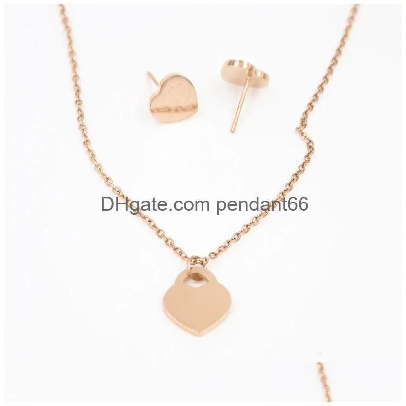 fashion jewelry sets women lady heart earring 18k gold earrings necklace with t letter pendant necklace