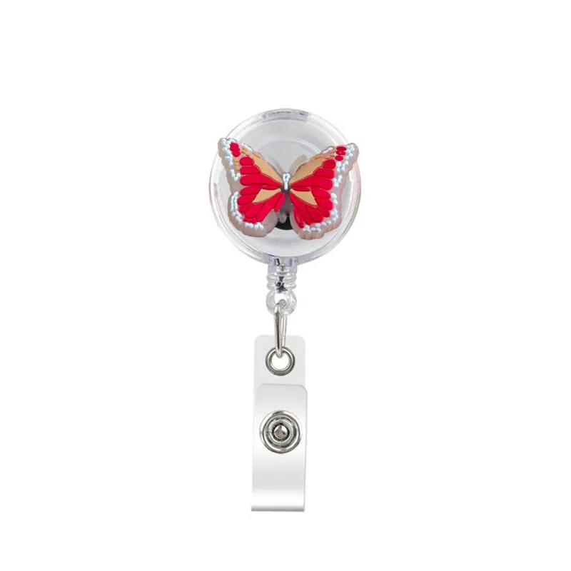 cartoon cute retractable badge holder badge reel nurse id badge holder glow in the dark butterfly key chain alligator clip with 386ﾰ rotation.