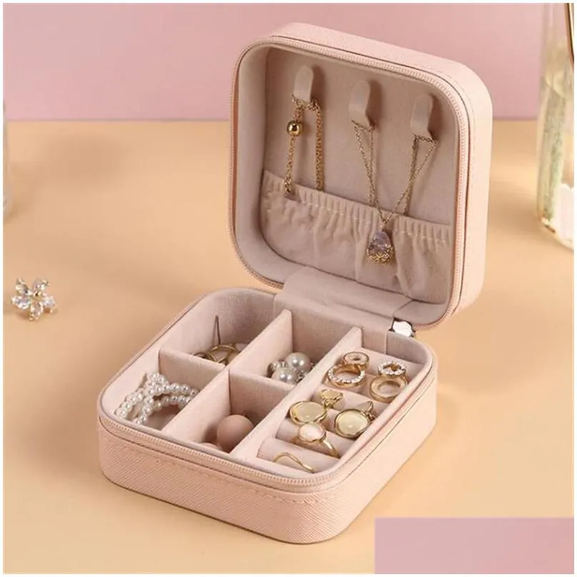 wholesale portable jewelry organizer display travel jewellery case boxes pu leather storage cases earring holder