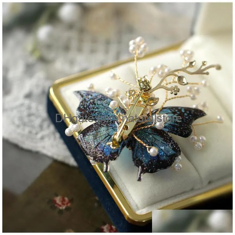 pins brooches fxlry original handmade freshwater pearl vintage butterfly brooch pin decoration coat accessories 230718