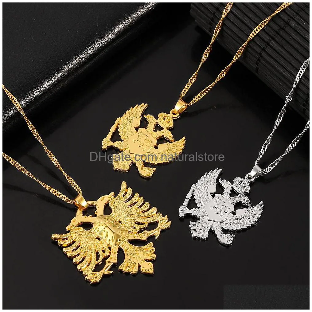 soitis albania flag  pendants russian emblem necklace coat of arms double headed  stainless steel pendants chain