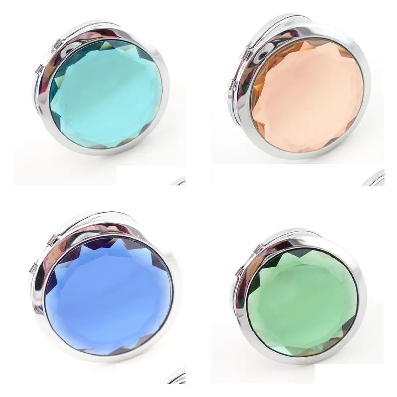 7cm folding compact mirror with crystal metal pocket mirror for wedding gift portable home office use makeup mirrors