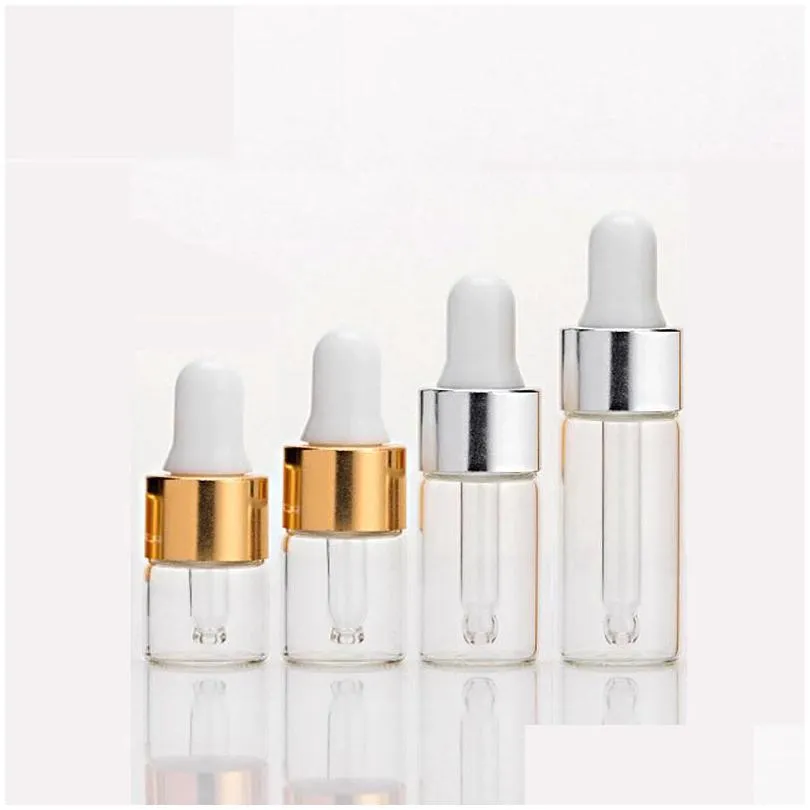 wholesale 1 2 3 5ml mini clear glass dropper bottle refillable empty container eye dropper vial with pipette for cosmetic perfume essential