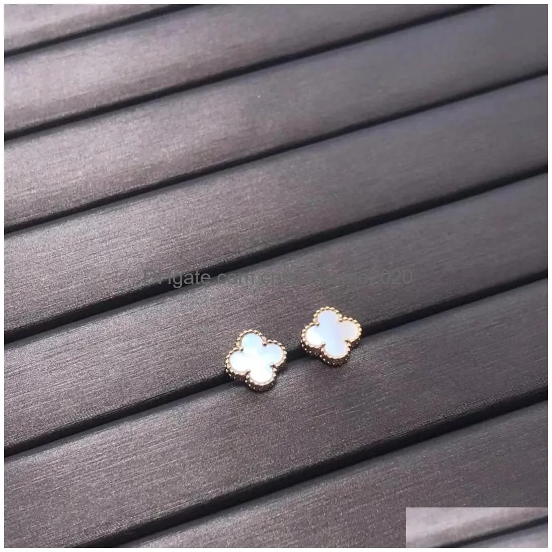 brand van mini clover earrings stud mother of pearl 18k gold elegant women earring jewelry gift218g