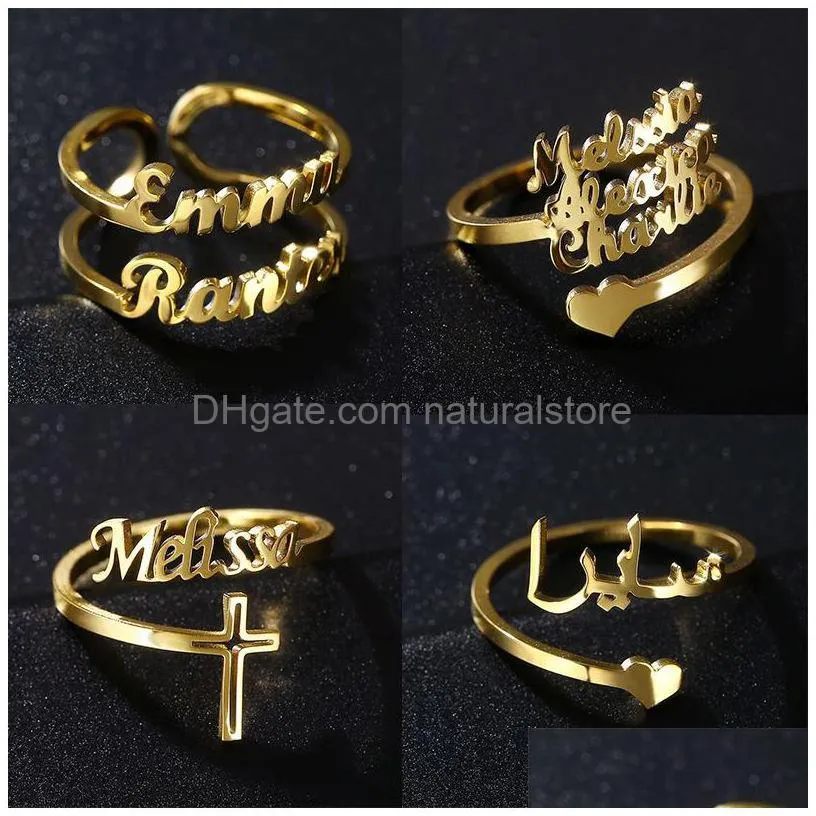band rings family ring for men women custom double name personalized jewelry stainless steel adjustable couple gift 230718