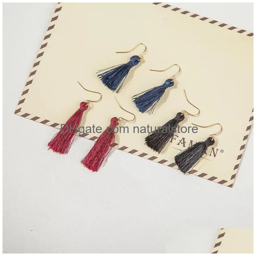 simple design tassel hook earrings for women dangle chandelier fringe ear drop red black blue 3 colors girls