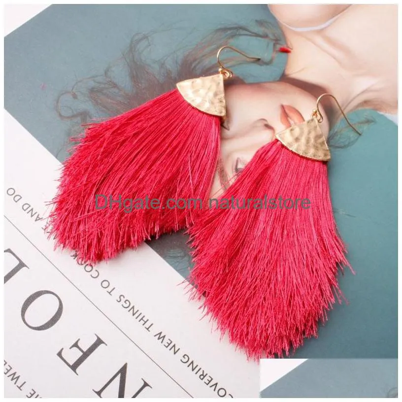 fashion jewelry fringe earrings alloy cotton thread metal dangle triangle arrow tassel ear drop 12 colors women