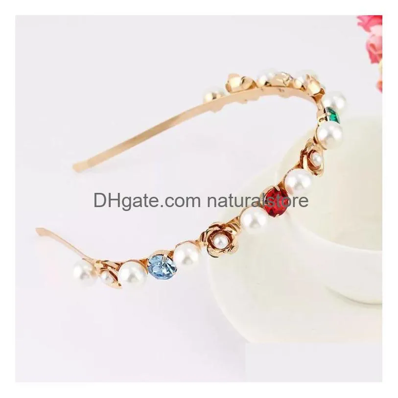 metal rhinestone headbands flower alloy imitation pearl hair accessory leaf star head hoop colorful gemstone baroque