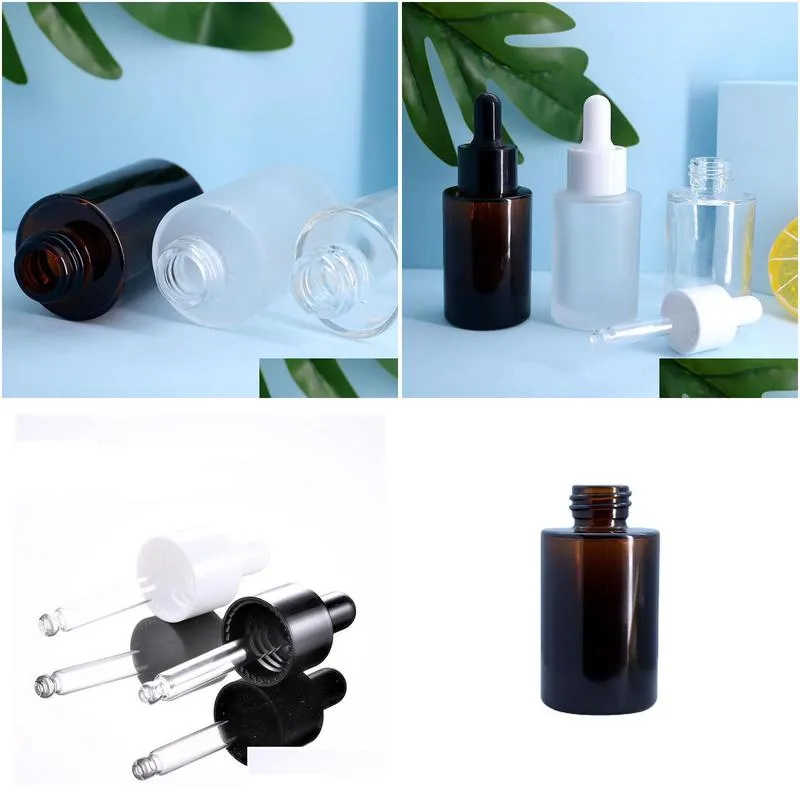 2021 new 30ml glass essential oil perfume bottles liquid reagent pipette dropper bottle flat shoulder cylindrical bottle