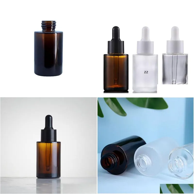 2021 new 30ml glass essential oil perfume bottles liquid reagent pipette dropper bottle flat shoulder cylindrical bottle