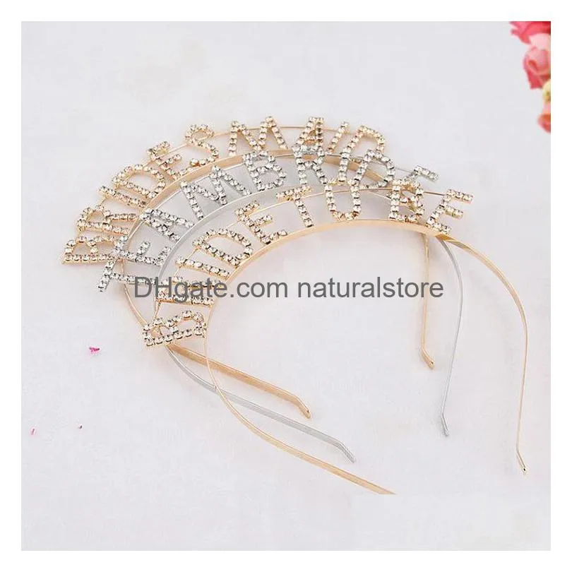 ladies alphabet alloy hair hoop rhinestones words fashion wedding headband gold and silver wholesale
