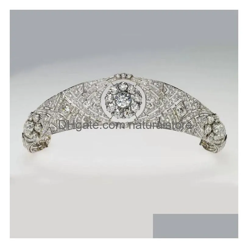 luxury austrian rhinestones meghan princess crown crystal bridal tiaras diadem for women wedding hair accessories jewelry 220804
