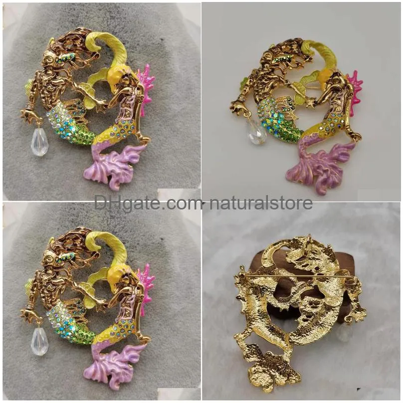 pins brooches european and american fashion trend three dimensional glaze double mermaid brooch 230718