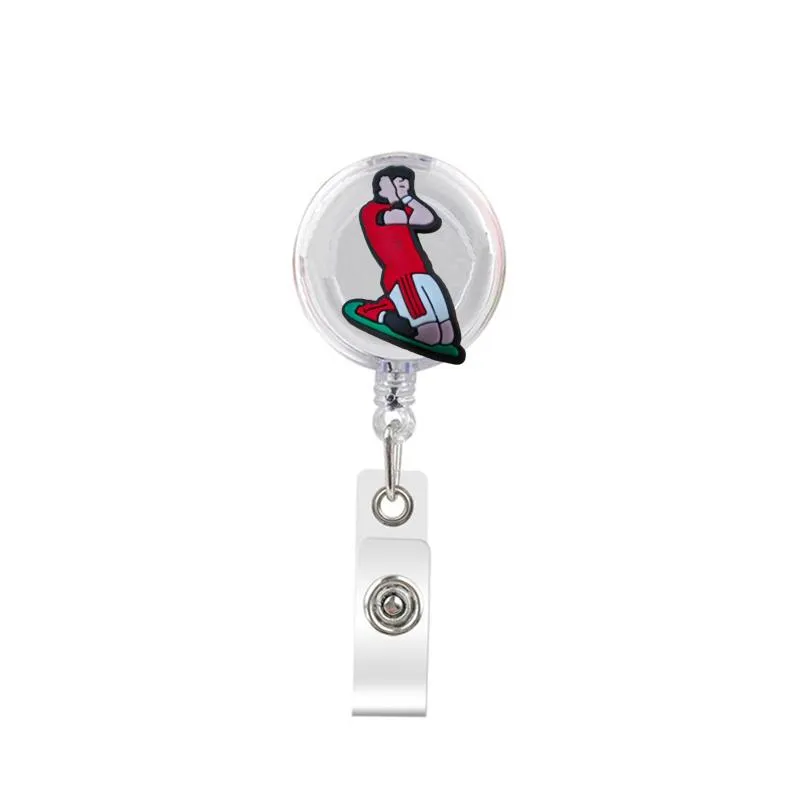 cartoon cute retractable badge holder badge reel nurse id badge holder live love play football key chain alligator clip with 385ﾰ rotation.