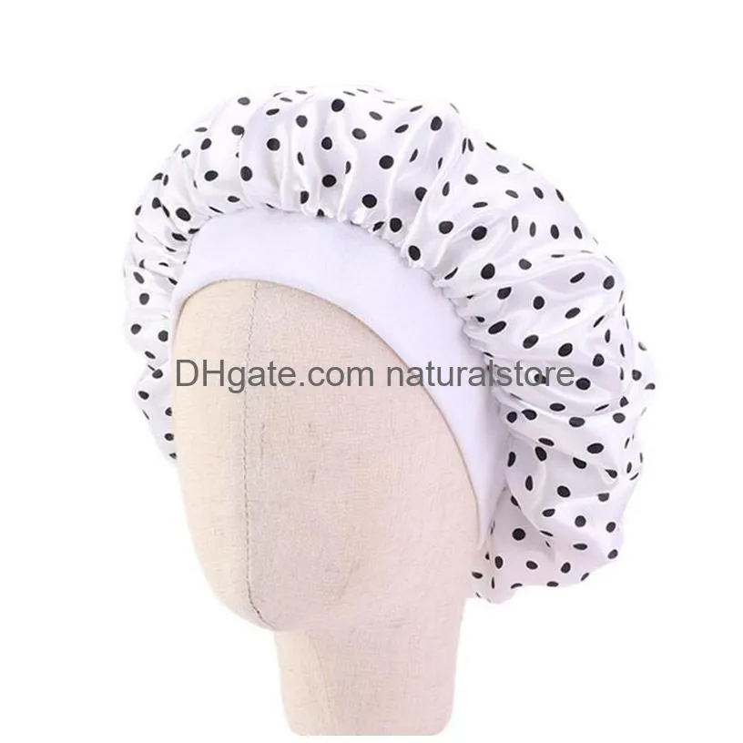 children printed tinted sleeping cap baby elastic hair care hat imitation silk round bonnet 9 colors