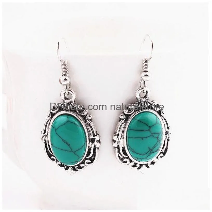 turquoise bracelet green round natural stone pendant necklace and earrings in one set fashion women jewelry