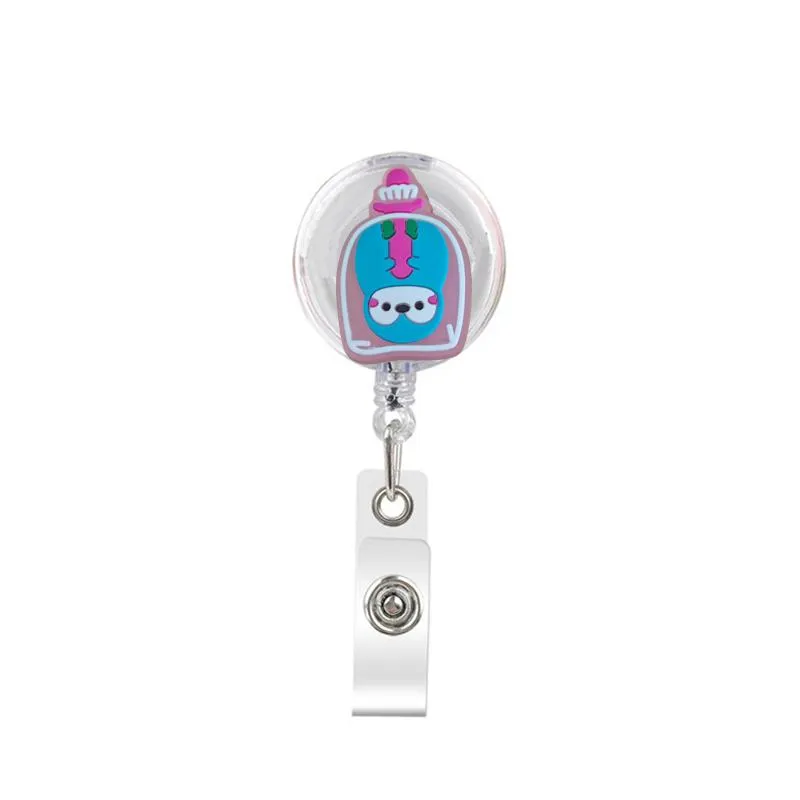 cartoon cute retractable badge holder badge reel nurse id badge holder cup transparent buckle key chain alligator clip with 382ﾰ rotation.