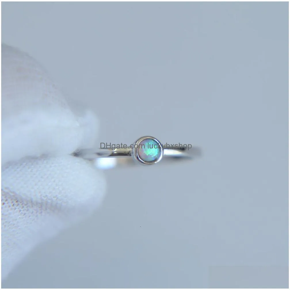 solitaire ring fine pure 925 sterling silver jewelry mini round opal gem delicate minimal simple single stone silver ring 230621