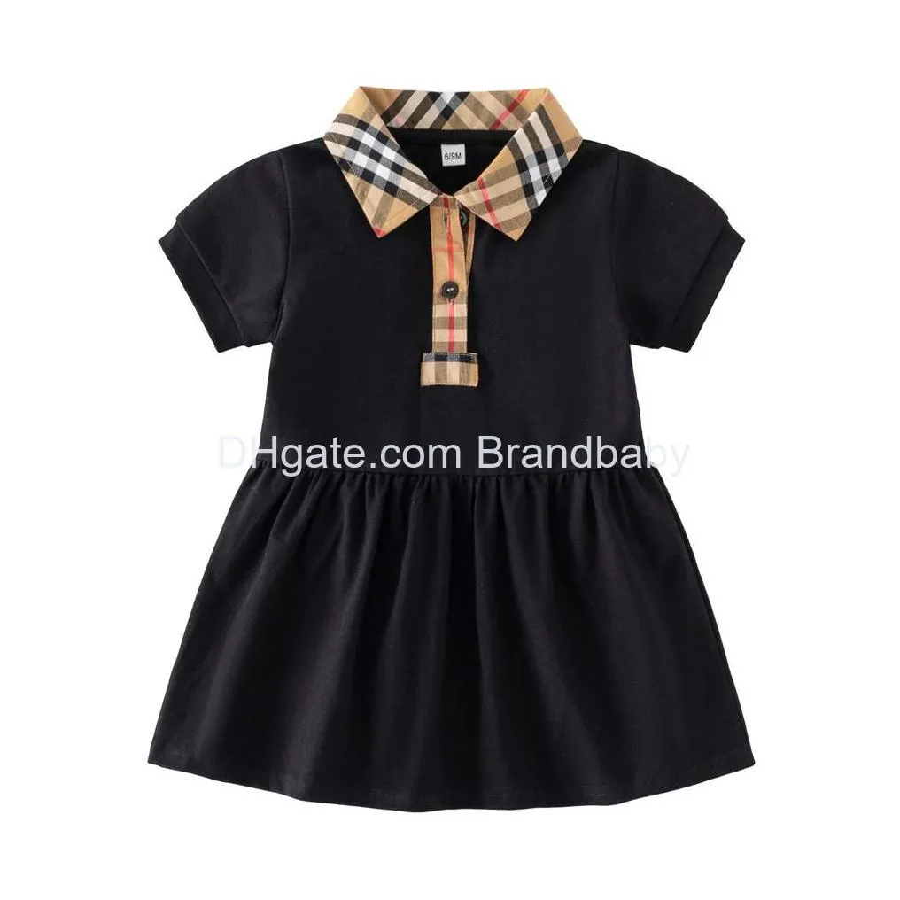 2023 toddlers clothes baby girl plaid shirt dress summer childrens short sleeve cotton shirt skirt classic plaid lapel imported customized fabrics