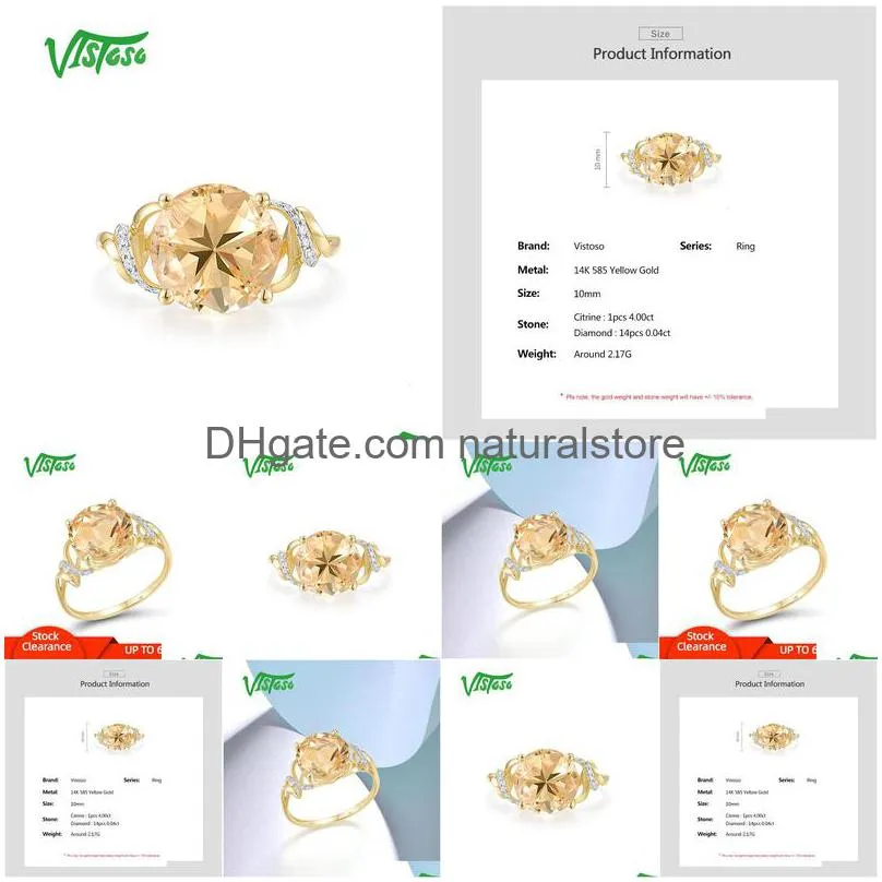 wedding rings vistoso genuine 14k 585 yellow gold ring for women sparkling diamond citrine attractive engagement dalicate fine jewelry