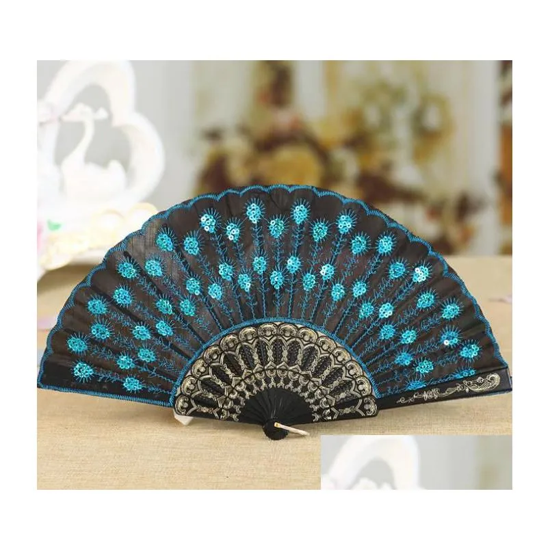 2021 new fashionable sequins peacock fan handmade dance hand fans dancing supplies many colors available
