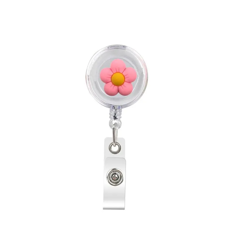 cartoon cute retractable badge holder badge reel nurse id badge holder litter flower shaped key chain alligator clip with 377ﾰ rotation.