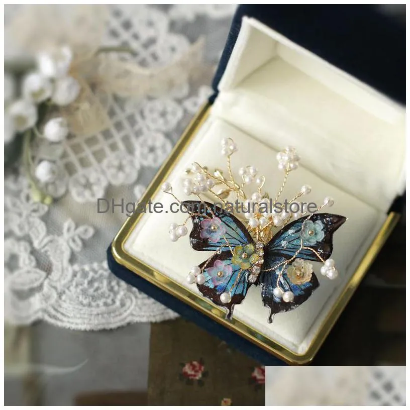 pins brooches fxlry original handmade freshwater pearl vintage butterfly brooch pin decoration coat accessories 230718