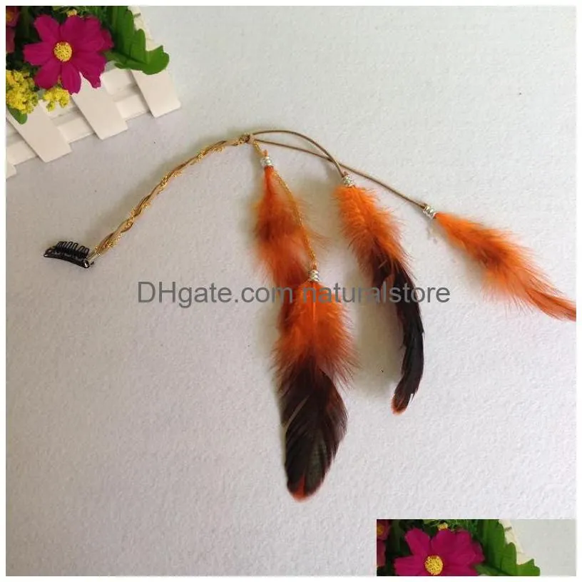 handmade bohemia feather hair barrettes fashion colorful pigtail with metal chain card bb clip 8 colors wholesale