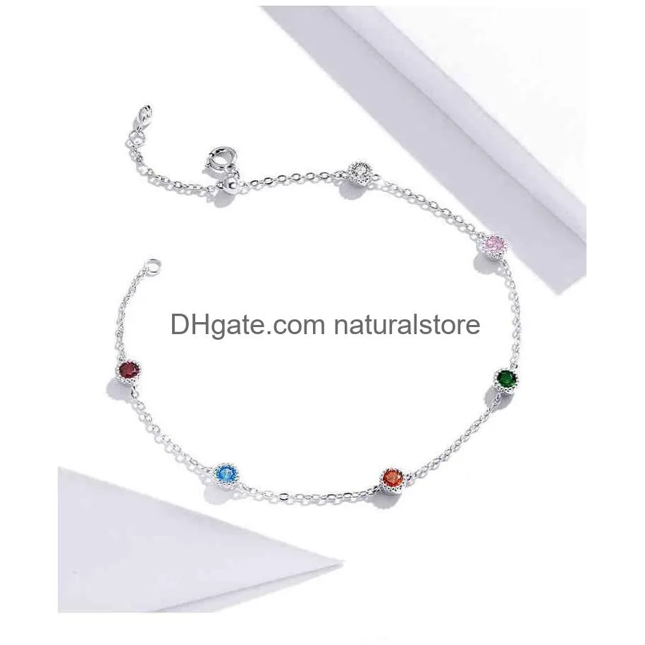 21+5cm anklet 925 sterling silver romantic small round zircon charm anklet for women s925 ankle bracelet adjustable length 211018