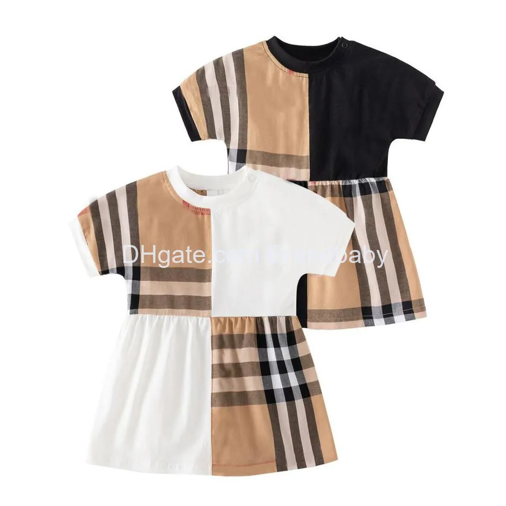 2023 toddlers clothes baby girl plaid shirt dress summer childrens short sleeve cotton shirt skirt classic plaid lapel imported customized fabrics