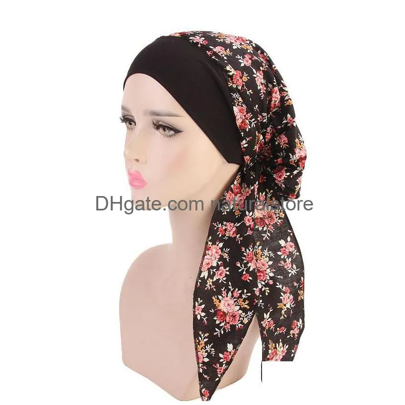 bandanas durag muslim women print cotton turban hat headscarves pre tied cancer chemo headwear headwrap caps 230313