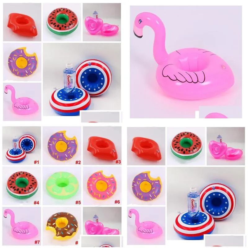 cup mat swimming bath party beverage holding pad 10 styles beach kid toy cute flamingo inflatable drink can bottle holder